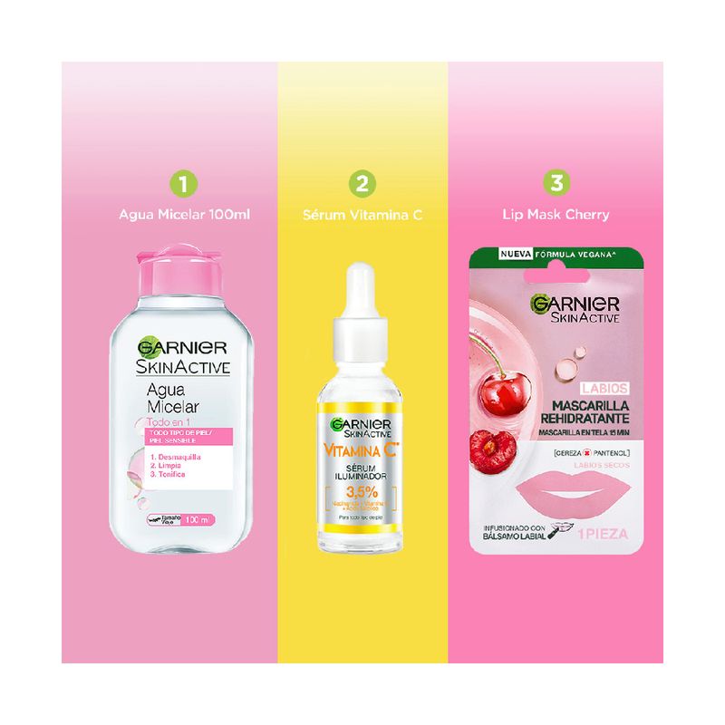 kit-facial-garnier-agua-micelar-serum-iluminador-mascarilla-para-labios