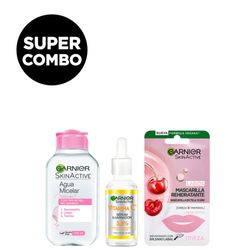 Kit Facial Garnier Agua Micelar + Sérum Iluminador + Mascarilla para Labios