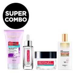 Combo L'Oréal París Revitalift Ácido Hialurónico Gel Limpieza x 150 ml + Sérum Rellenador x 30 ml + Gel Crema x 50 ml + UV Defender x 40 g