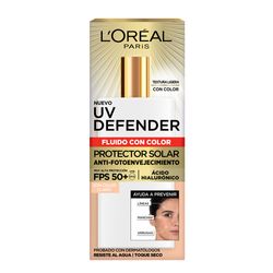 Protector Solar L'Oréal Paris UV Defender Fluido Tono Claro FPS50+ x 40 g