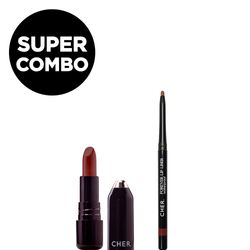 Combo Cher Labial en Barra The Ultimate Velvet Matte 4 Chocolate + Delineador de Labios Forever Lip Liner Waterproof 2 Toffee