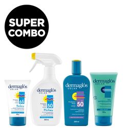 Combo Dermaglós Protector Solar Fps 50 x 250 ml + Niños Fps 50 Spray x 250 ml + Bebés Fps 65 x 120 g + Gel Post-Solar Refrescante x 150 g