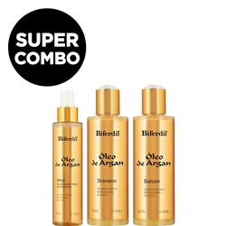 Combo Biferdil Shampoo Óleo de Argán x 200 ml + Balsamo Óleo de Argán x 200 ml + Spray Bifásico Óleo de Argán x 150 ml