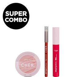 Kit Cher Rubor + Labial Líquido + Delineador de Labios