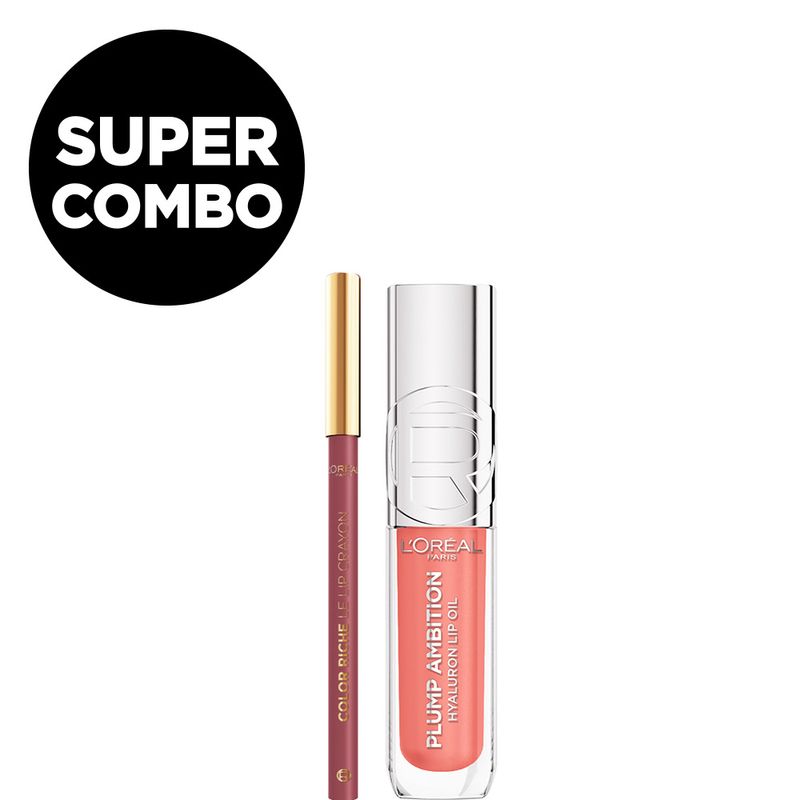 246677_combo-loreal-paris-brillo-labial-voluminizador-plump-ambition-delineador-de-labios-color-riche-le-lip-crayon_imagen-1 -2-