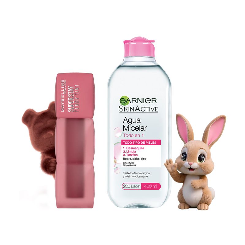 combo-agua-micelar-garnier-skin-active-x-400-ml-tinta-de-labios-maybelline-superstay-teddy-tint